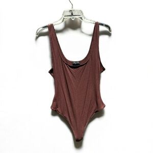 🌻NEW NWOT Naked Wardrobe Brown Ribbed Sleeveless Thong Bodysuit Size XL
